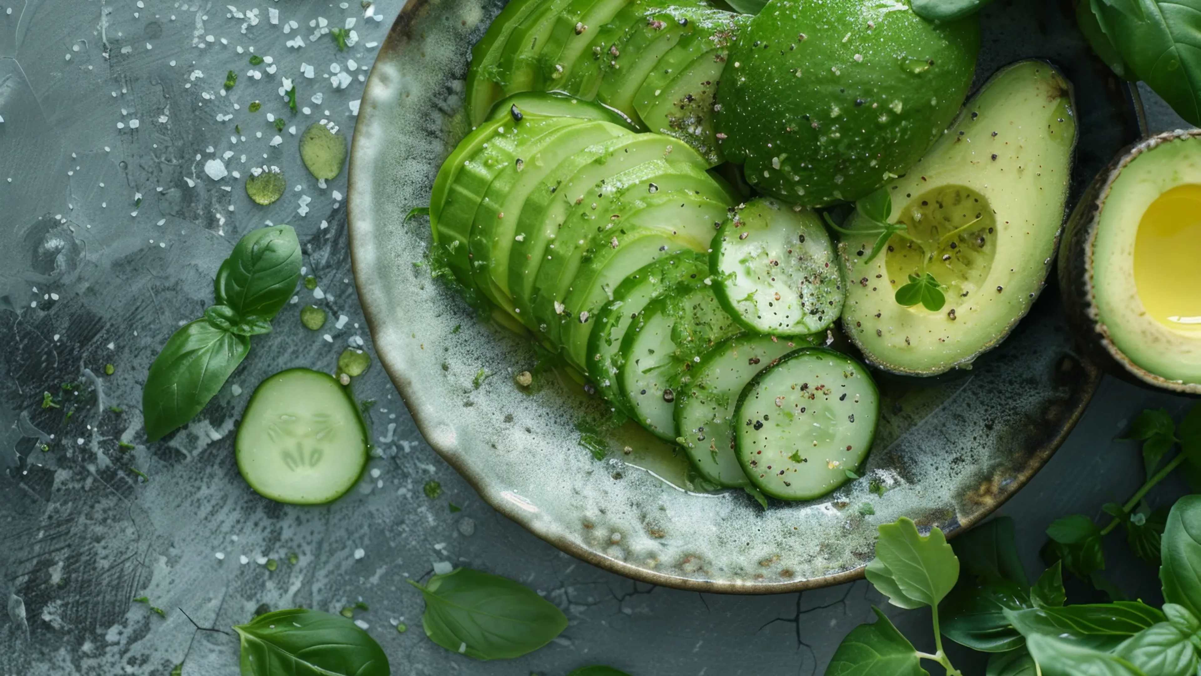 Gurke und Avocado auf einem Teller