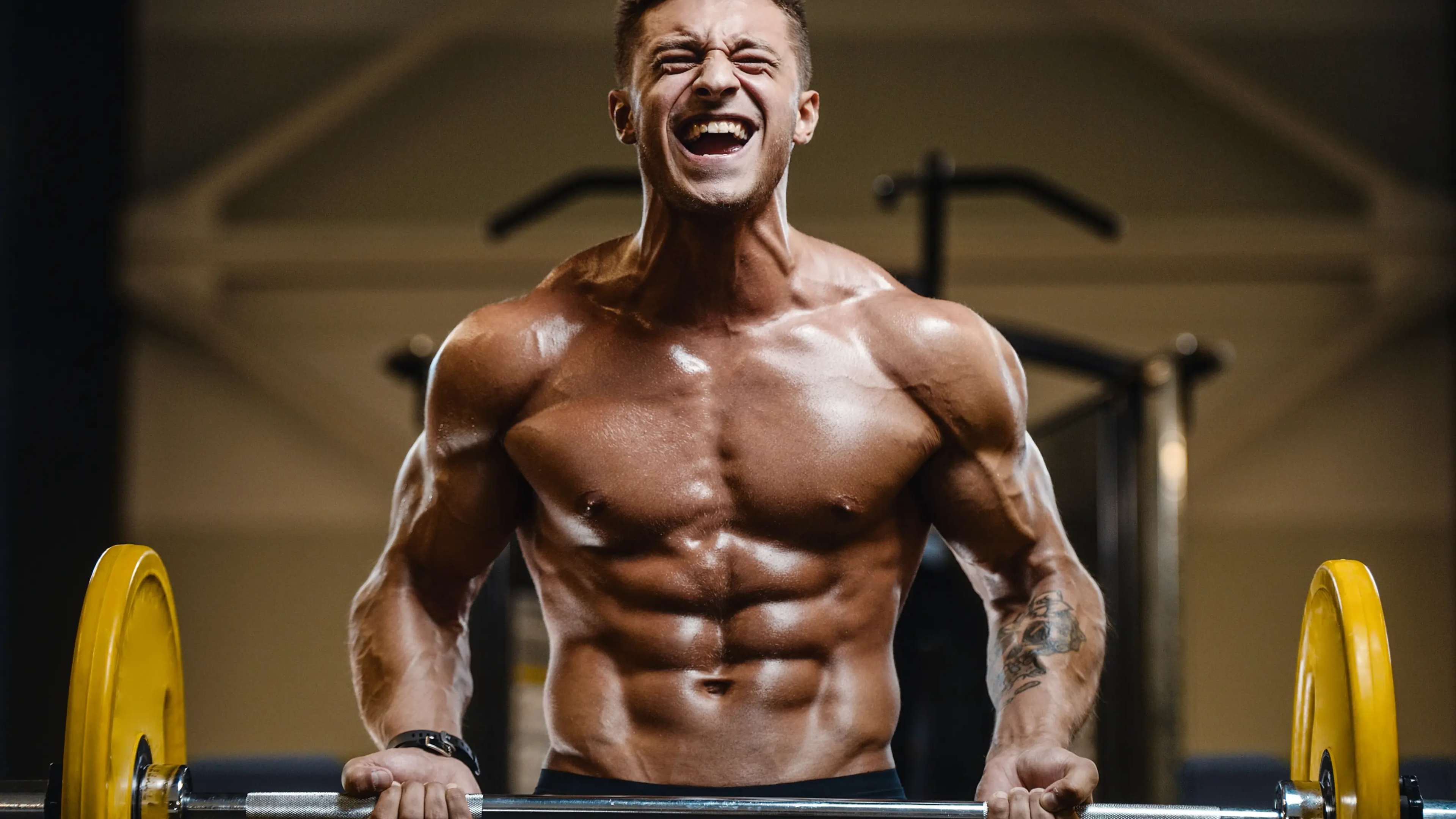 Ein Mann macht Bizeps Curls mit einer Langhantel