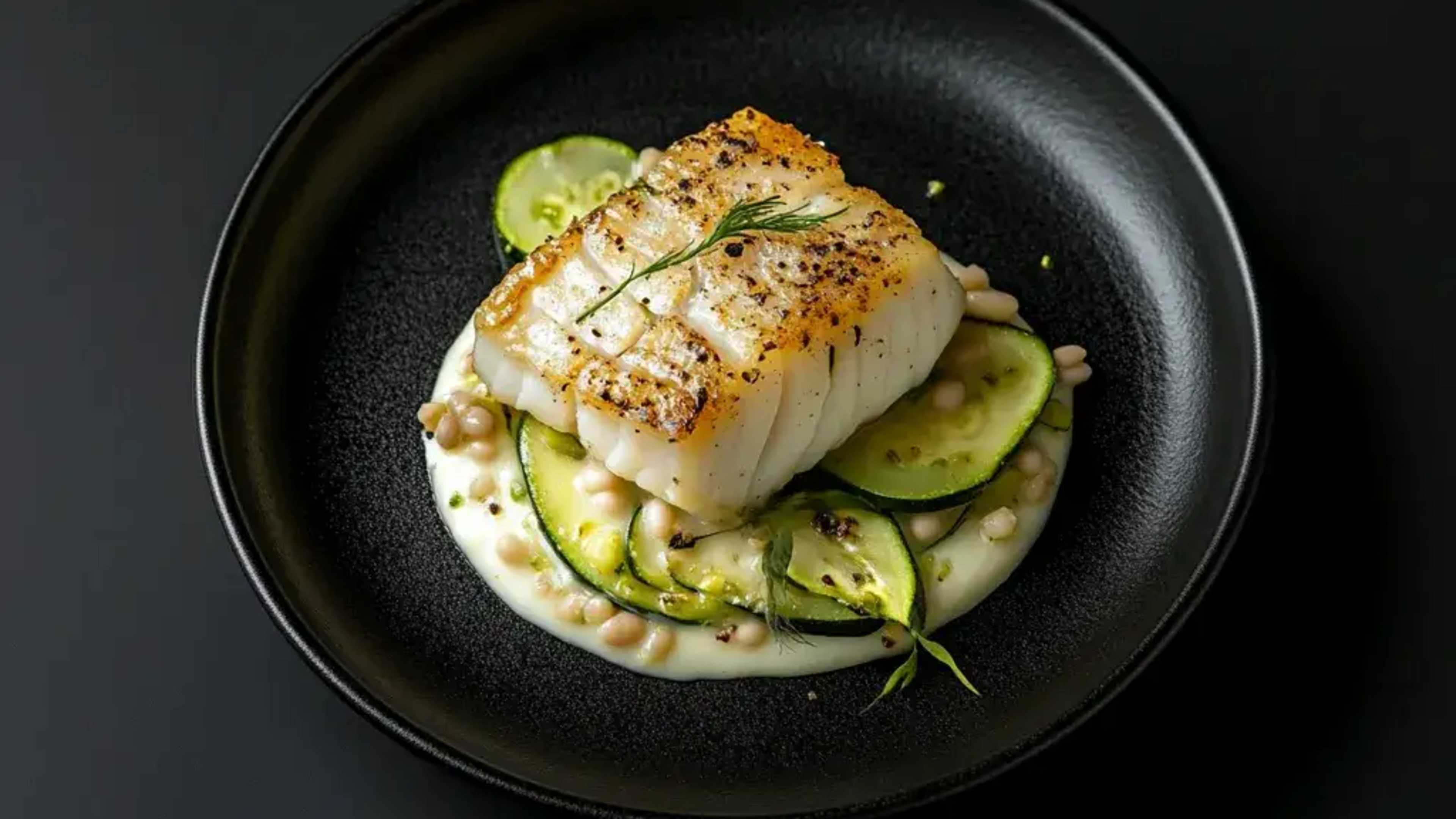 Kabeljau mit Weiße-Bohnen-Mousse und Zucchini